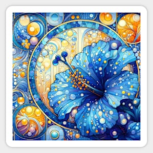 Blue Hibiscus Tropical Floral Art Nouveau Style Sticker